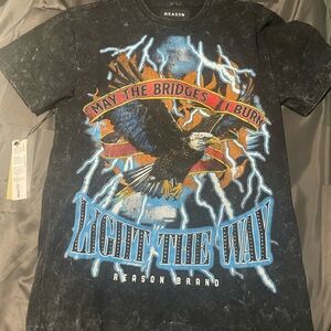 Reason Black T-Shirt with Eagle and Lightning Design